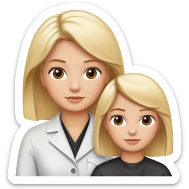 blonde hairdresser and client, hair cutting scene, iOS Apple emoji style sticker