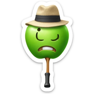 Green apple with tan hat and golf clubs sticker