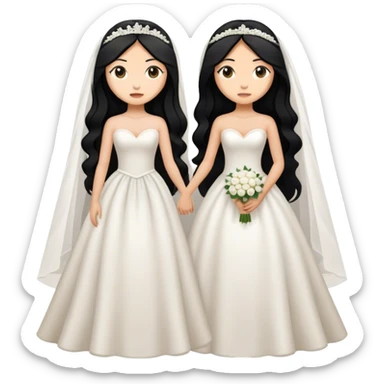two tan women with long black hair getting married sticker