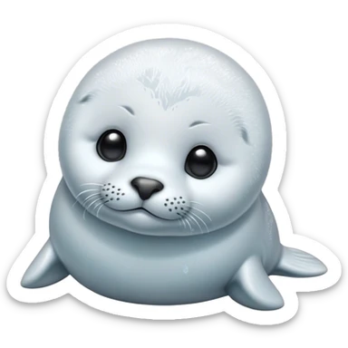 Cinematic Noble Baby Seal Portrait Emoji, Poised and endearing, with a round, plump body of soft, glistening fur, large, soulful eyes and a delicate, slightly rounded head accented by chubby cheeks, Simplified yet sharp and sophisticated features, highly detailed, glowing with a gentle, polar mist glow, high shine, intelligent and watchful, stylized with an air of arctic charm, focused and gentle, soft glowing outline, capturing the essence of a watchful and confident baby seal that appears ready to pop out of the screen with playful grace! sticker