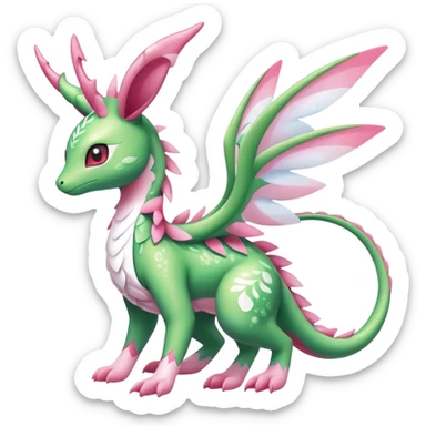 Shiny Exotic Cute Majestic Ethereal Sparkly Flygon-Sylveon-Shaymin-Meganium-Hybrid-Creature with white pattern-markings sticker