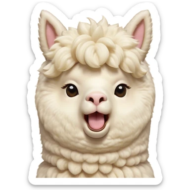 Cinematic Cute Yawning Cream Alpaca Portrait Emoji, Head tilted slightly with a dramatic, wide-open yawn, showcasing a soft, fluffy cream fleece with subtly drooping ears, round gentle eyes barely open in drowsy contentment, Simplified yet irresistibly adorable features, highly detailed, glowing with a soft, cozy glow, high shine, relaxed yet expressive, stylized with a touch of whimsy, bright and endearing, soft glowing outline, capturing the essence of a sleepy yet affectionate alpaca, so drowsy it feels like it could stretch out of the screen and curl up for a nap! sticker