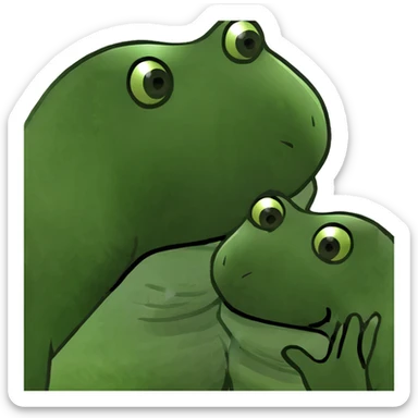 black bald man kissing white woman with short dark hair, bufo frog meme style sticker