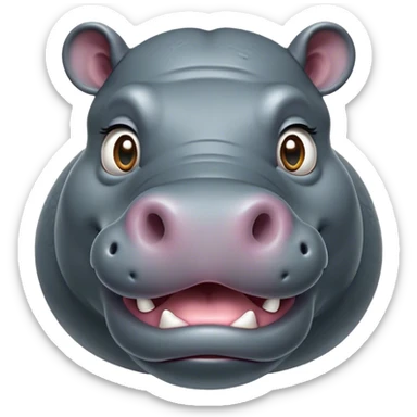 Cinematic Comical Hippo Portrait Emoji, Head tilted dramatically with an exaggeratedly amused expression, featuring a striking, glossy slate-gray hide with bold textured wrinkles, wide, expressive eyes filled with playful disbelief, Simplified yet hilariously expressive features, highly detailed, glowing with a slightly sassy glow, high shine, dramatic yet playful, stylized with an air of cheeky river mischief, bright and endearing, soft glowing outline, capturing the essence of a spirited and over-the-top hippo, so meme-worthy it feels like it could splash its way into internet fame instantly! sticker