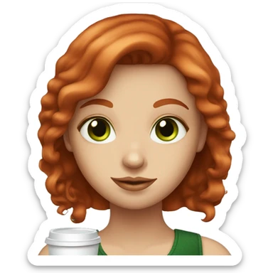 Fair skin Red head girl with green eyes with coffee sticker