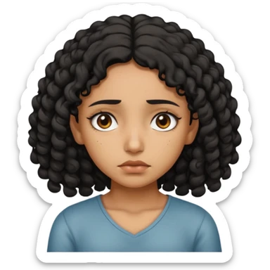 a tan pretty bratz indian girl with curly black hair, looking sad sticker