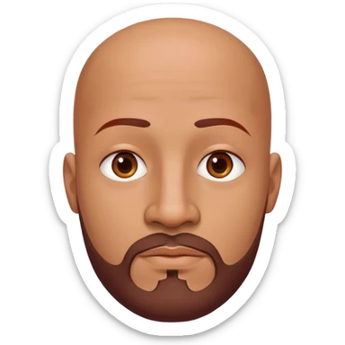 Bald man with oval smooth head, medium-dark reddish skin tone (moreno jambo), indigenous facial features, thin sparse goatee beard on chin, memoji style sticker