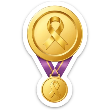 JUST THE CIRCLE  golden medal with a glossy finish, featuring a central gold awareness ribbon symbol sticker