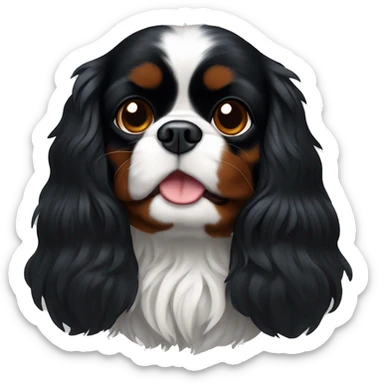 Small completely black king charles spaniel with black fur on his whole face and white fur on chest sticker
