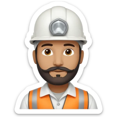 Indian muslim structural engineer wearing a white helmet.  also having small beard sticker