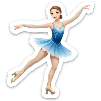 An icon showing a graceful figure skater mid-spin on a sparkling ice rink, wearing an elegant costume. The background features festive arena lights, snowflakes, and cheering spectators. Transparent background captures the beauty, artistry, and elegance of figure skating. sticker