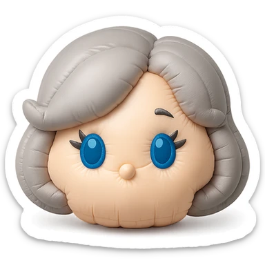 Add cute, plush-style eyelashes to the eyes, keep pure silver grey hair, blue eyes, 1940s bob hairstyle, no body, no mouth, no white border, transparent background in cushion style. sticker