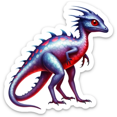 a translucent white with black belly and red eyes iridescent ethereal tropical edgy vernid-fionbri-creature with splash patterns full body sticker