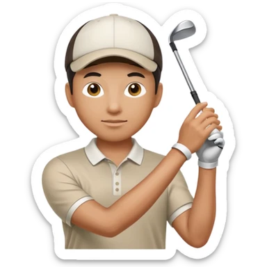 Asian male golfer upper body holding a golf ball sticker