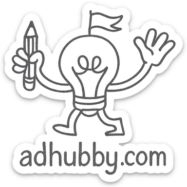 mascot logo for adhubby.com, multi-agent creative team, hand-drawn style, quirky character symbolizing teamwork and creativity, designed for small business appeal sticker