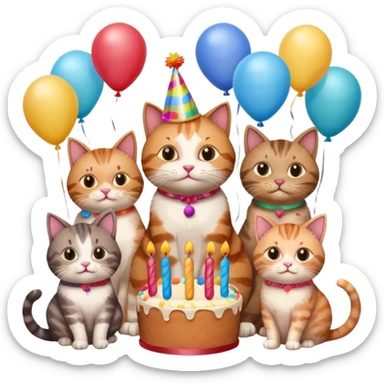 3 cats and a kitten at a birthday party sticker
