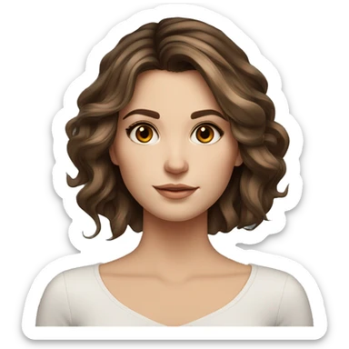 White girl brown eyes with medium length voluminous brown hair with brown highlights balayage  sticker