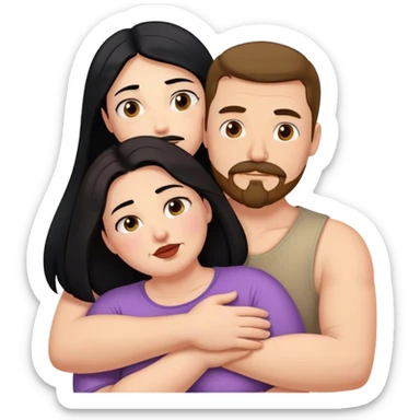 Tall strong white man with brown mustache goatee hugging a chubby short pale woman with long black hair sticker