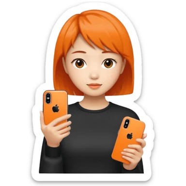 Asian girl with short hair girl holding iphone 17 pro orange sticker