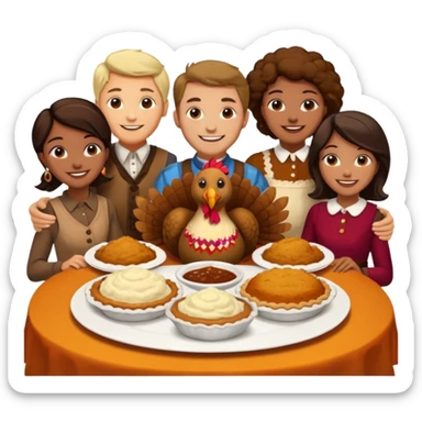 Thanksgiving Dinner with friends of all different races sticker