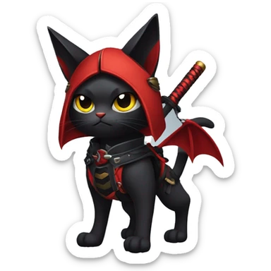Cool Edgy Evil Samurai Litten-Nargacuga-Cat with black bat-wing-ears with a red harness full body sticker