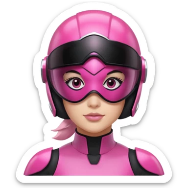 pink power ranger, woman emoji, with helmet on, black visor eye protection, black, power ranger helmet, black visor power ranger helmet pink sticker