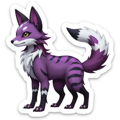 Kawaii dark black purplish blackish edgy fantasy ethereal feline-vernid-sergal-monster-furret-Lycanroc-umbreon-fursona animal creature full body with intricate markings  sticker