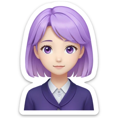“Create a looped animated avatar of a gentle anime-style virtual assistant girl. She has soft facial expressions, intelligent eyes, and a calm smile. The background is a subtle violet gradient. The animation should be calm and soft — blinking, hair movement, gentle sparkle in the eyes. Format: circular avatar. Resolution: 512x512 px. Style: clean anime + tech feel.” sticker