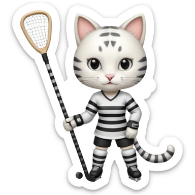 female cat hockey player with one hockey stick sticker