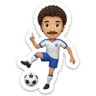 curly hair man soccer player with mustache holding soccer ball sticker