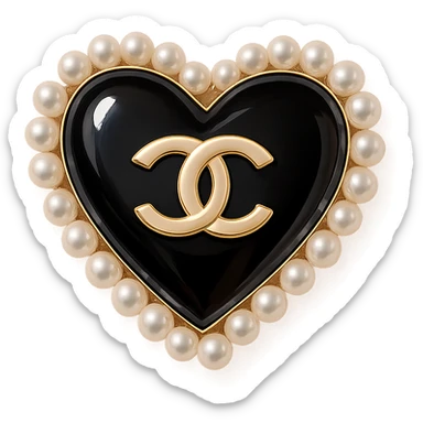  only the elegant heart with pearls and gold Chanel logo, glossy, pastel colors, realistic style, with no background. black pink,  sticker