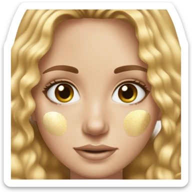 White girl with freackles and Brown hair, and blue eyes using Gold gel patches under her eyes sticker