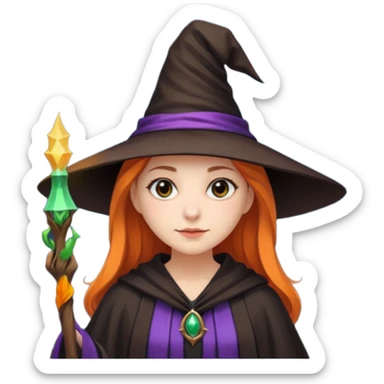 A younger woman with a witch's hat and robes (classic student or young witch look). sticker