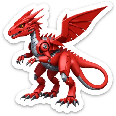 Cool Edgy Futuristic Red Digimon-Fakemon-Guilmon-Velociraptor-Dragon-Mecha full body sticker