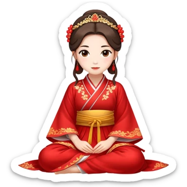 Beautiful girl wearing red Hanfu wedding dress sitting sticker