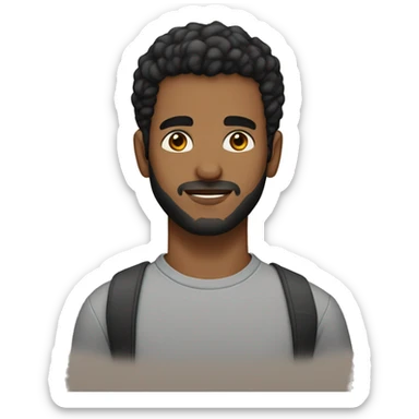 A 23 year old, North African man, with short black hair, with short beard facial hair,   with brown eyes wearing a t-shirt. sticker