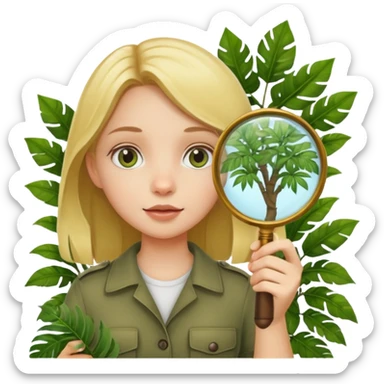 a girl with jungle and magnifying glass sticker