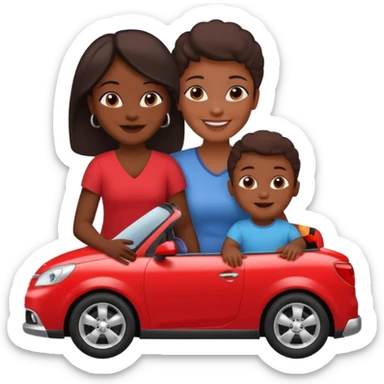 a single Dark Skin mom with two children, one young boy and a baby girl in a car red sticker