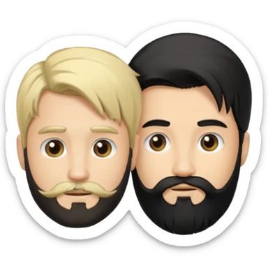 Man with long black hair tied in a tail and beard with a young blond short-haired without a beard sticker