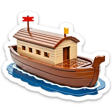 Huge empty wooden Lego Noah's ark boat on water, wide and spacious, no occupants, realistic details sticker
