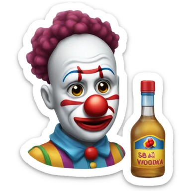 clown emoji sad with bottle of vodka sticker