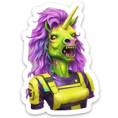 .Zombie_ Vaporwave black holographic oilslick zombie unicorn yellow caution tape graffiti Pegasus sticker