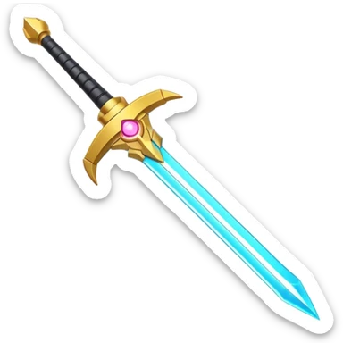 Clash of Clans aesthetic: Cinematic heroic Laser halo Sword Emoji, rendered in a 3D vector-style similar to standard emojis with minimal shading and bold, simplified shapes. A compact, vibrant energy blade with a neon-hued, glowing edge and futuristic hilt, softly glowing with a radiant cosmic charm. Simplified yet unmistakably iconic, highly detailed and consistent, glowing with a soft pulsating brilliance and high shine. Stylized with a touch of interstellar elegance and a soft glowing outline, capturing the essence of a legendary energy blade with a friendly, playful manner! sticker