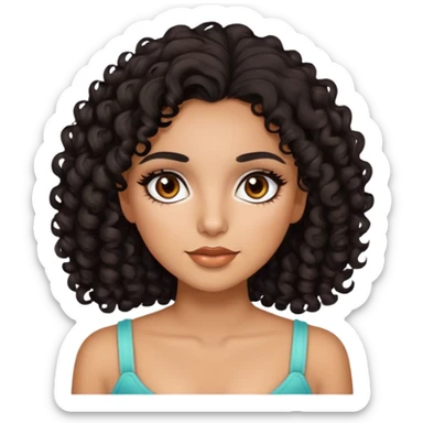 garota de cabelo preto médio e cacheado, Branca do olhos castanhos e maquiagem Latina sticker