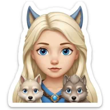 Viking platinum blonde girl with long hair, forelocks and blue eyes. Wolf pet sticker