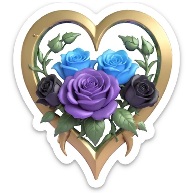 gothic heart made of antique mirror glass, silver crescent moon, black and white roses, holographic stardust, neon gold lightning, drenched and splintered glass sticker