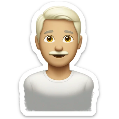 Emoji of a light-skinned young man with short white hair, mustache and chin sticker