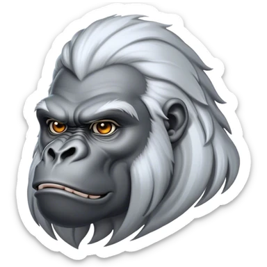 Cinematic Noble Silverback Gorilla Portrait Emoji, Poised and majestic, with a powerful, muscular frame accentuated by a distinguished silver mane and piercing, wise eyes, Simplified yet sharp and sophisticated features, highly detailed, glowing with a soft, regal jungle glow, high shine, intelligent and commanding, stylized with an air of imperial strength, focused and resolute, soft glowing outline, capturing the essence of a watchful guardian that feels as though it could step out of the screen with effortless authority! sticker