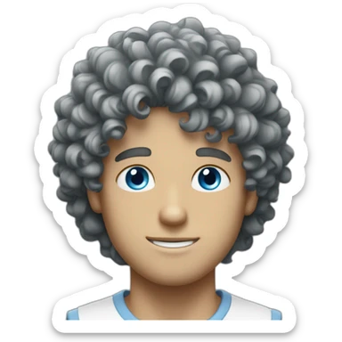 a guy with blue eyes curly hair and he white sticker