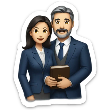 husband middle aged executive classic dark hair thin beard wearing dark blue business suit and bible, with wife filipina age 55 dark hair sticker